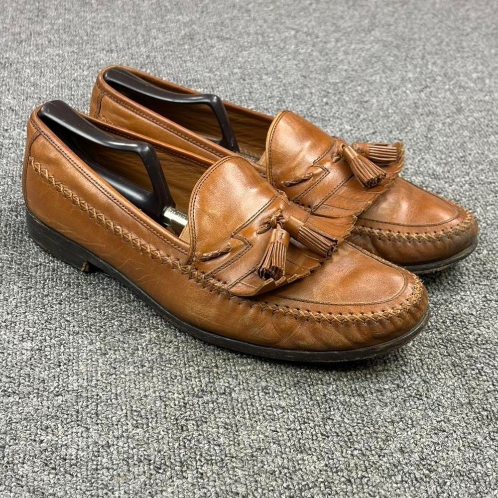 Men's Domani Brown Leather Dress Tassel Loafers Size 10.5 M